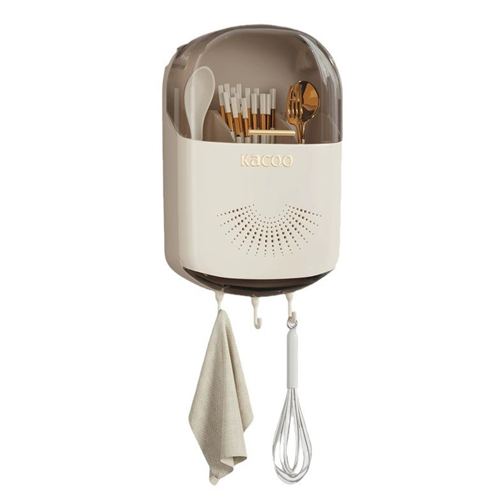 클로버 테크 다용도 무타공 벽걸이 물 받침 수저분리 수납통, 1개, 아이보리 12,900원