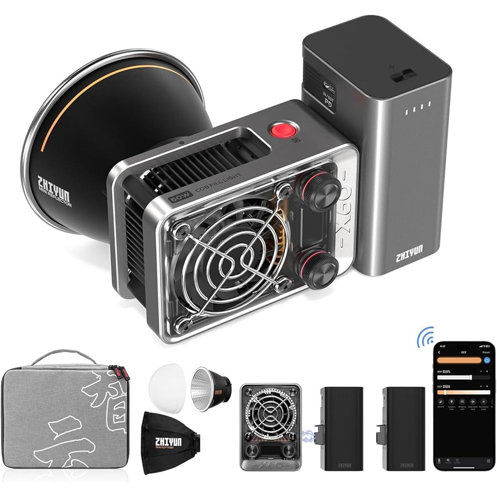 지윤 몰러스 X60 바이컬러 프로 공식 그립 배터리가 장착된 60W 비디오 라이트2 휴대용 COB 촬영 조명 카메라 앱 컨트롤 -CRI 95 - TLCI 98 15 장면 촬영/초상 519,400원