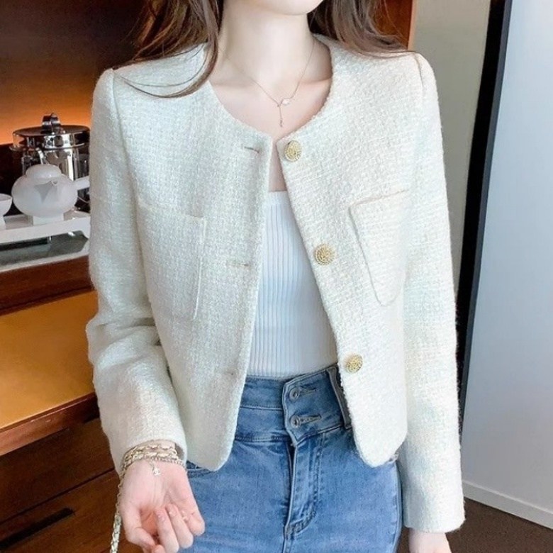 아이엠몽 여성용 슬림핏 라운드넥 크롭 트위드 긴팔 자켓 R6S016 26,900원