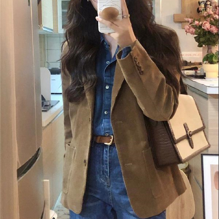 SunburstWonder 여성 가을 겨울 숏 정장 재킷 코듀로이 심플 31,600원