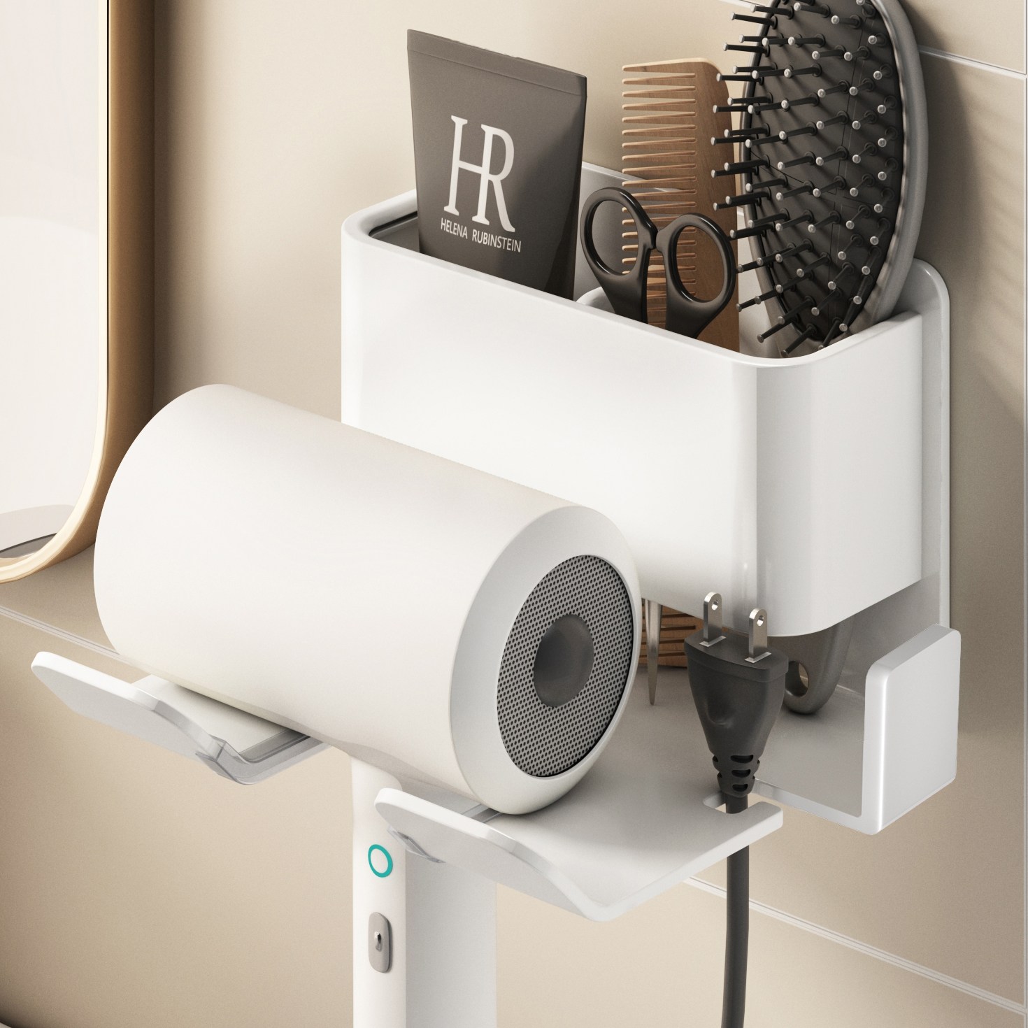  에스위두 무타공 수납형 강력접착 기스방지 선정리 프리미엄 드라이기 거치대 12,980원