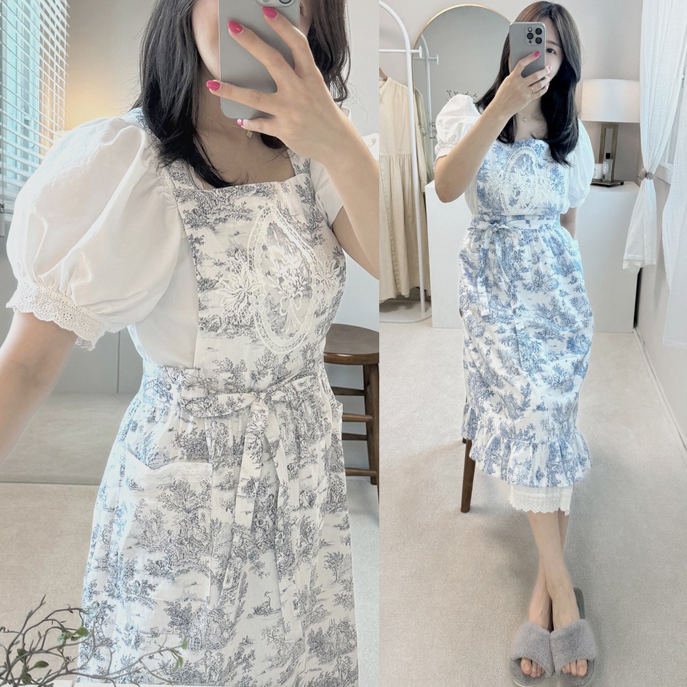 프렌치 뜨왈 에이프런 (롱기장) 원피스앞치마 플로리스트 어린이집 공방 카페 장금이 에이프런, 블루, 1개 49,000원