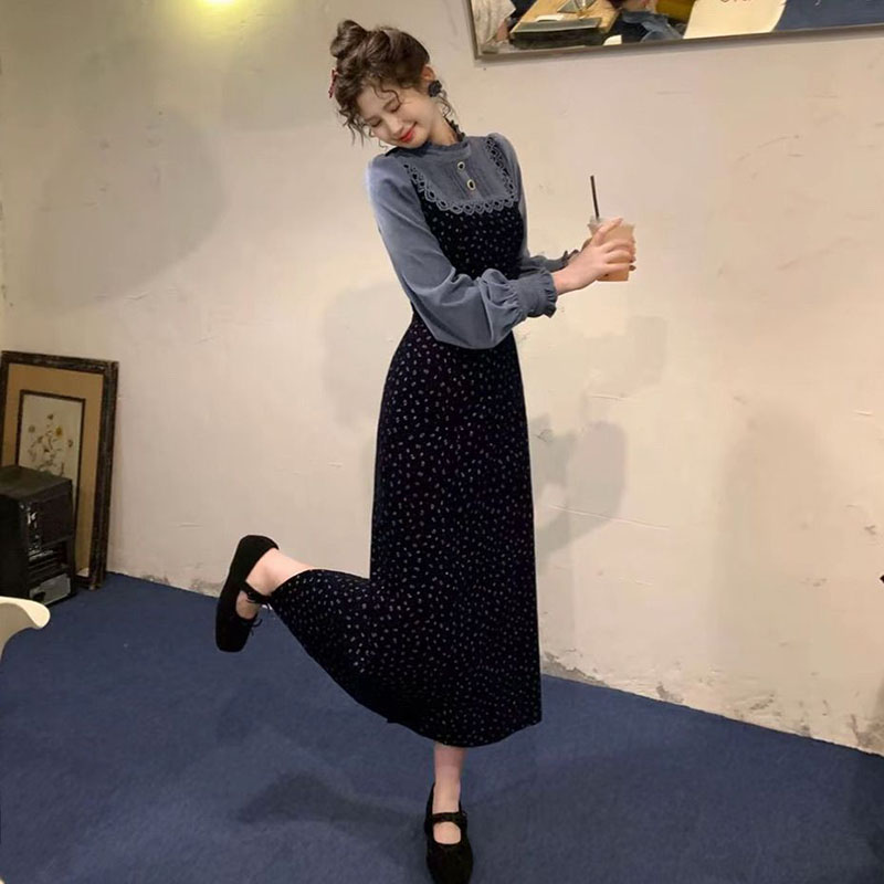 여성 긴팔 원피스 프렌치 페이크 투피스 봄 가을 여자 슬림핏 긴팔 롱 원피스 YXF 41,610원