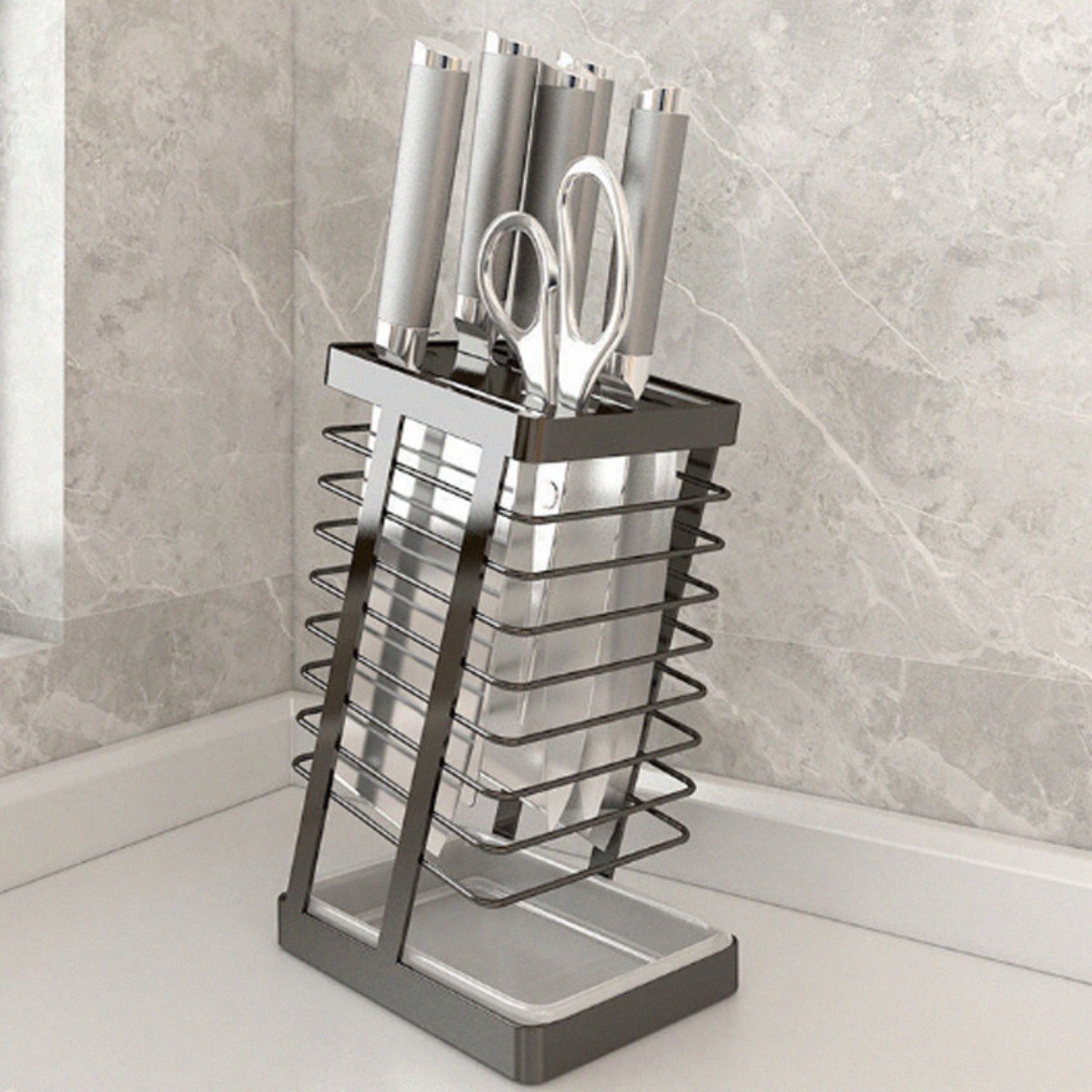 Mu_Pick 스테인레스 칼꽂이 보관함, 1개, 블랙 38,800원