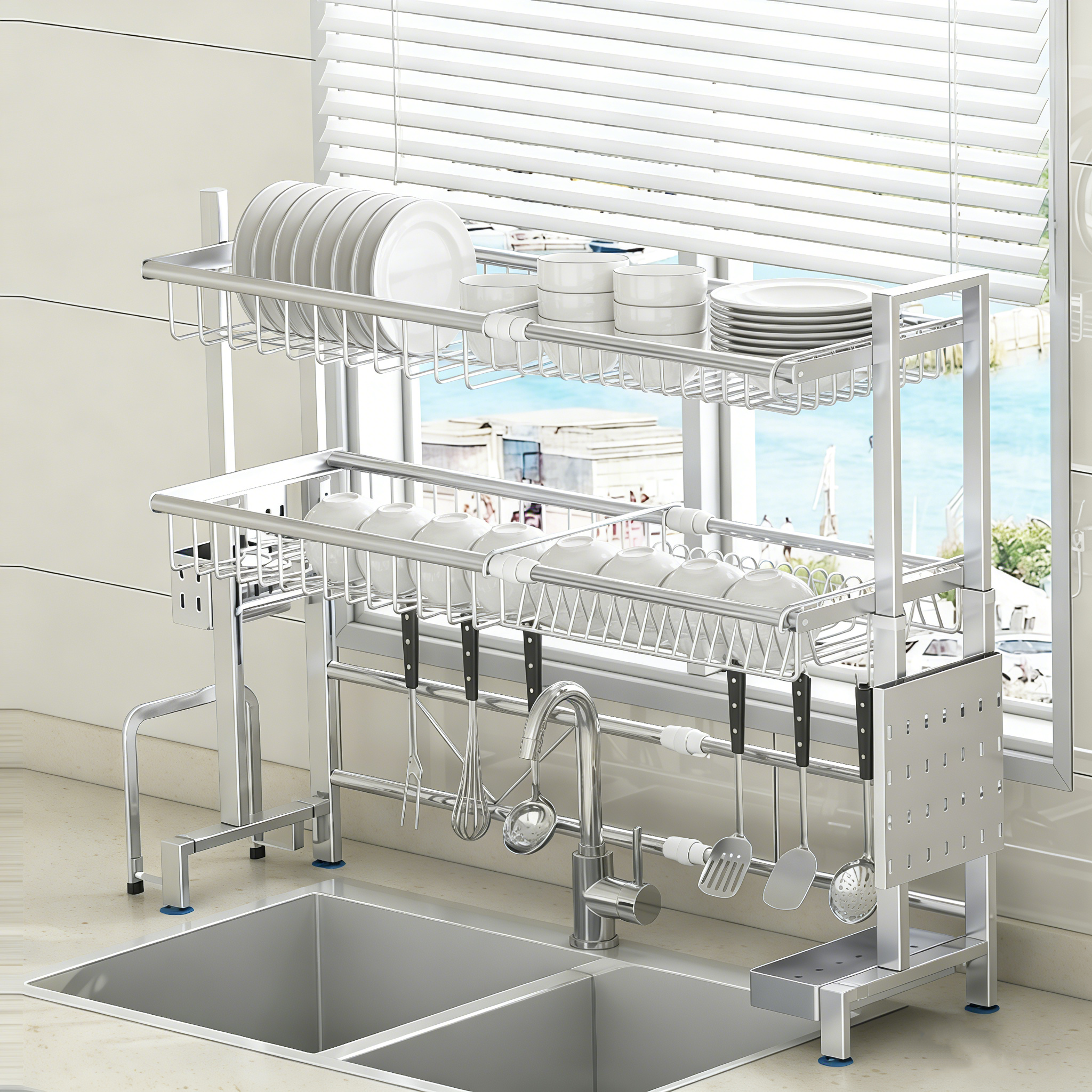 리빙가감법 확장형 2단 식기건조대 특대형 주방 접시보관 304 스테인리스 싱크대 접시보관 그릇랙 304스텐 식기 수납함, 1개, 실버, 2단 109,000원