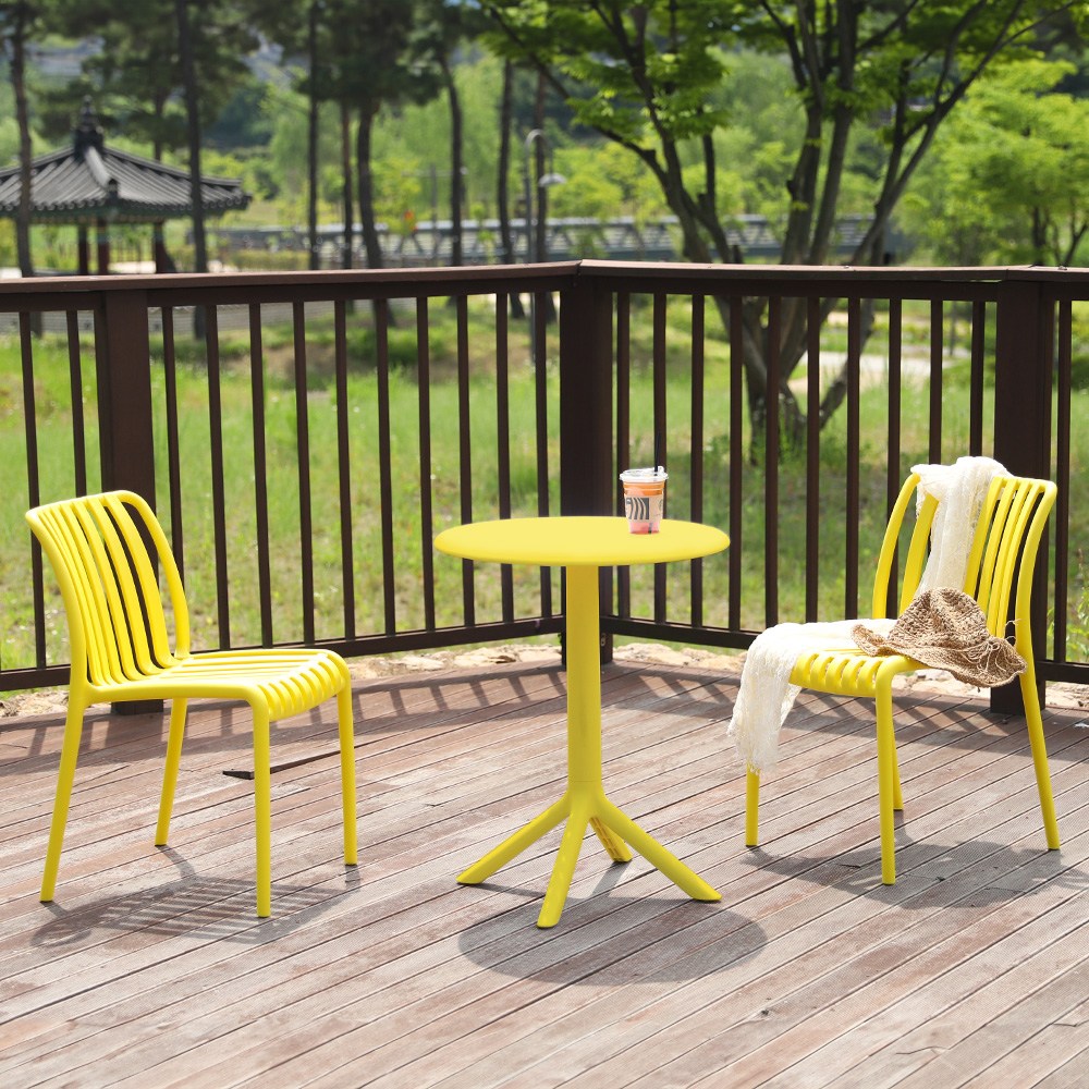 지엠퍼니처 플라스틱 카페 테라스 정원 야외 테이블 의자 세트 2인, C. 안시 2인세트 옐로우 106,500원