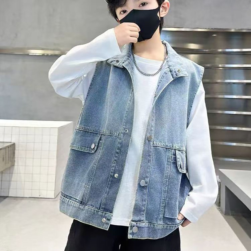 로르카 14세 이상 사용 가능 아동용 루즈핏 카라넥 캐주얼 스트릿 패션 데님 조끼 S032608 15,700원