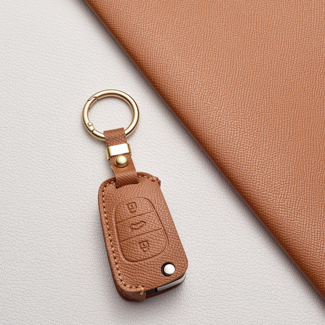 기아/현대 호환 천연 소가죽 3버튼 폴딩 키케이스 (아반떼 MD/모닝/레이/쏘울/스포티지 R/쏘렌토/봉고/YF 쏘나타/i30/K5/K7/포르테/그랜저 TG) 차량용품, C 타입, 샌드 브라운 16,200원