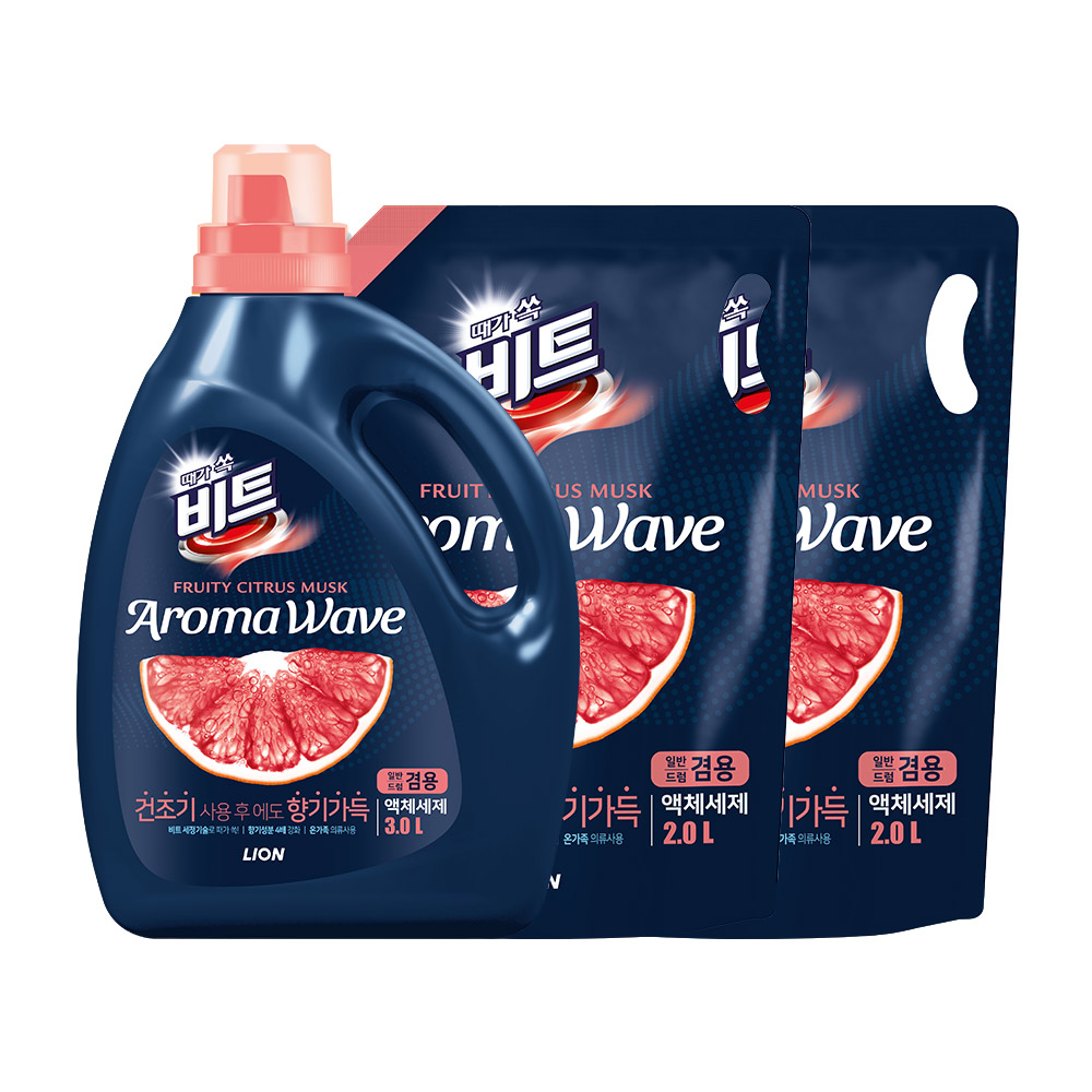 비트 아로마웨이브(향기나는 세제) 겸용 시트러스향 3L용기 x 1개 + 2L리필 x 2개 19,900원