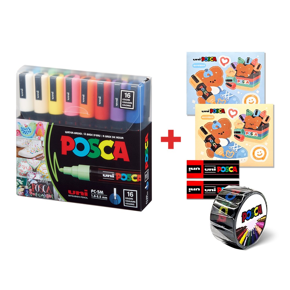 유니 POSCA 포스카 마카 다용도 마카펜 PC-5M 16색 세트 + 3종 선물세트 증정 31,600원