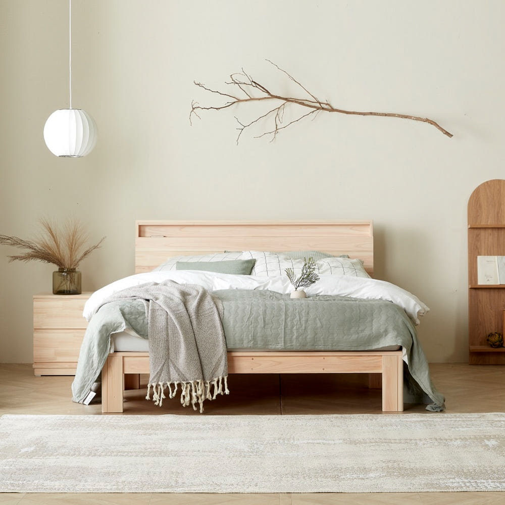 바르숲 유절 선반형헤드 편백나무침대 원목 침대 침대프레임, 베이지 376,000원