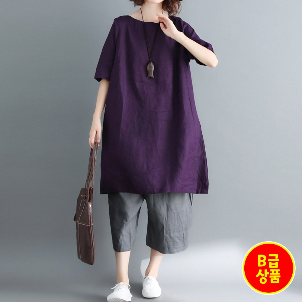 퀸앤조이 미녀77 낙낙한 린넨 롱티+밴딩 팬츠 투피스 세트(B급상품) 12,800원