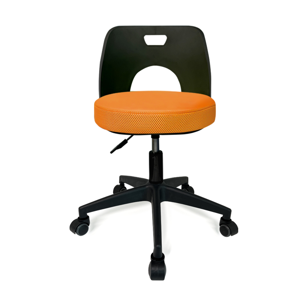 국산 컴팩트체어 미용 진료 작업 다용도 바퀴달린 회전 의자, 블랙프레임 오렌지좌판 43,800원