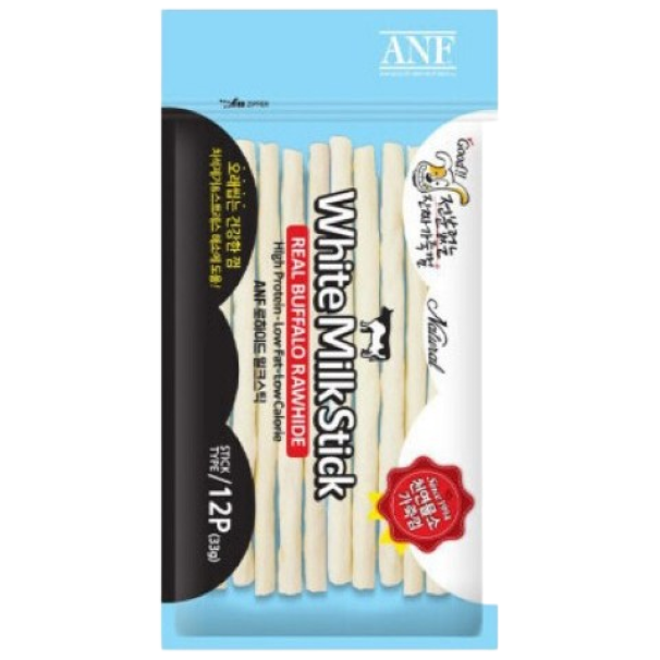 ANF 화이트 밀크스틱 12p 강아지 천연 물소가죽 껌, 밀크파우더, 75g, 1개 3,600원