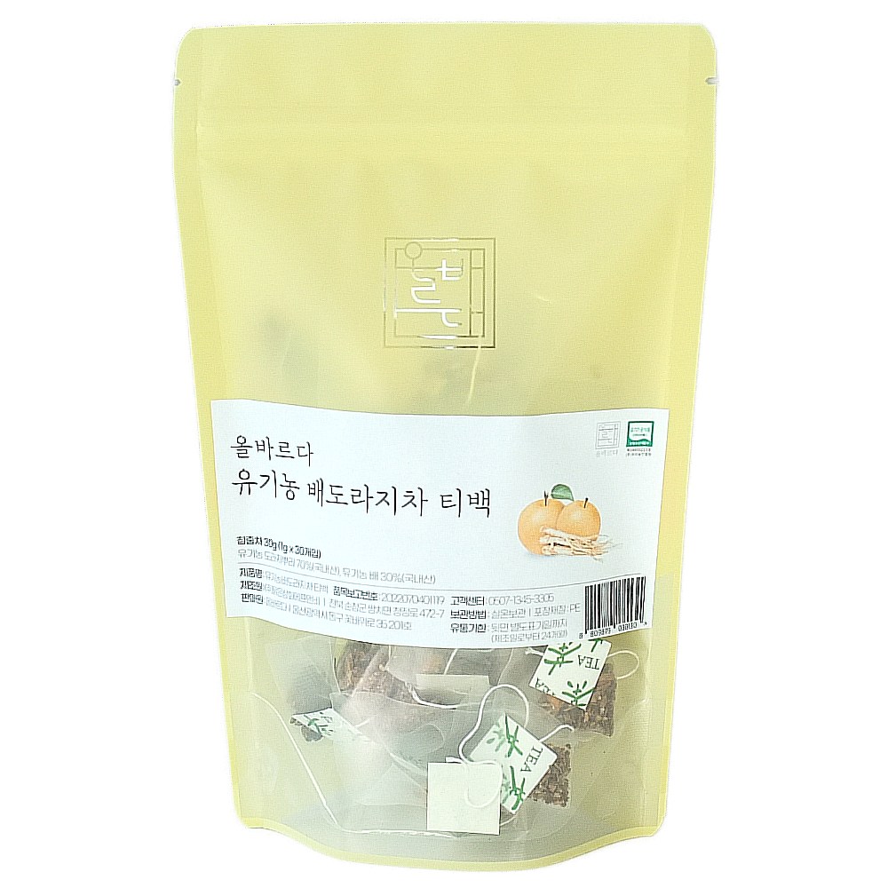 올바르다 유기농 배도라지차 30티백, 1개, 30개입, 1g 24,900원
