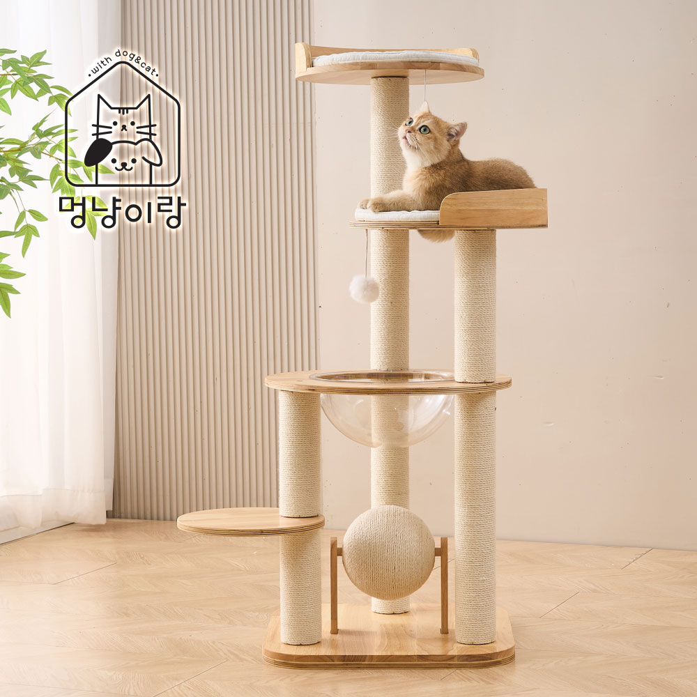 멍냥이랑 원목 캣타워 캣폴 스크래쳐, 1개, 더블 슬림 쿠션 캣타워 145,000원
