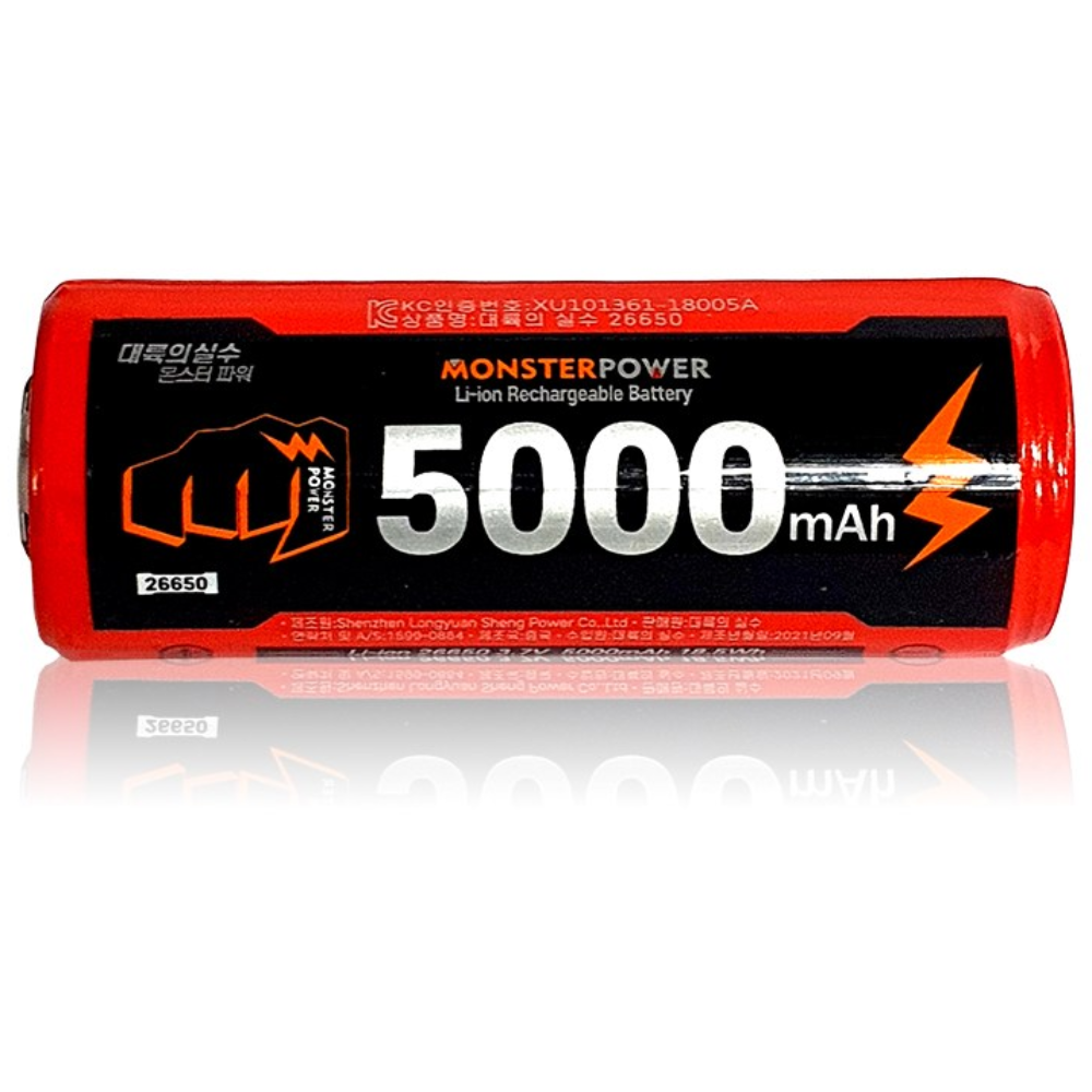 대륙의실수 몬스터파워 26650 5000mAh 충전식 건전지 배터리 3.7V 보호회로, 1개입, 1개 11,000원