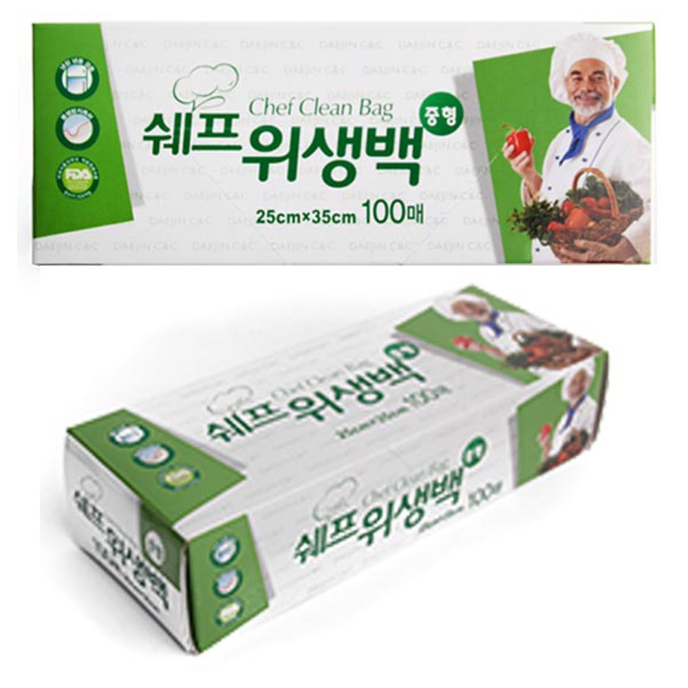 대웅에스피 | 쉐프 위생백 중형(25x 35) 100매- 1박스 ( = 50개)  | 비닐장갑롤지퍼백봉투 59,000원