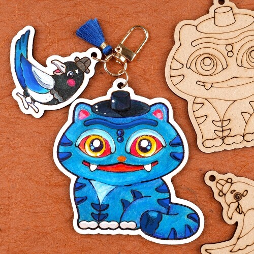 팬시 우드 까치 호랑이 키링 열쇠고리 만들기 1세트 1,400원