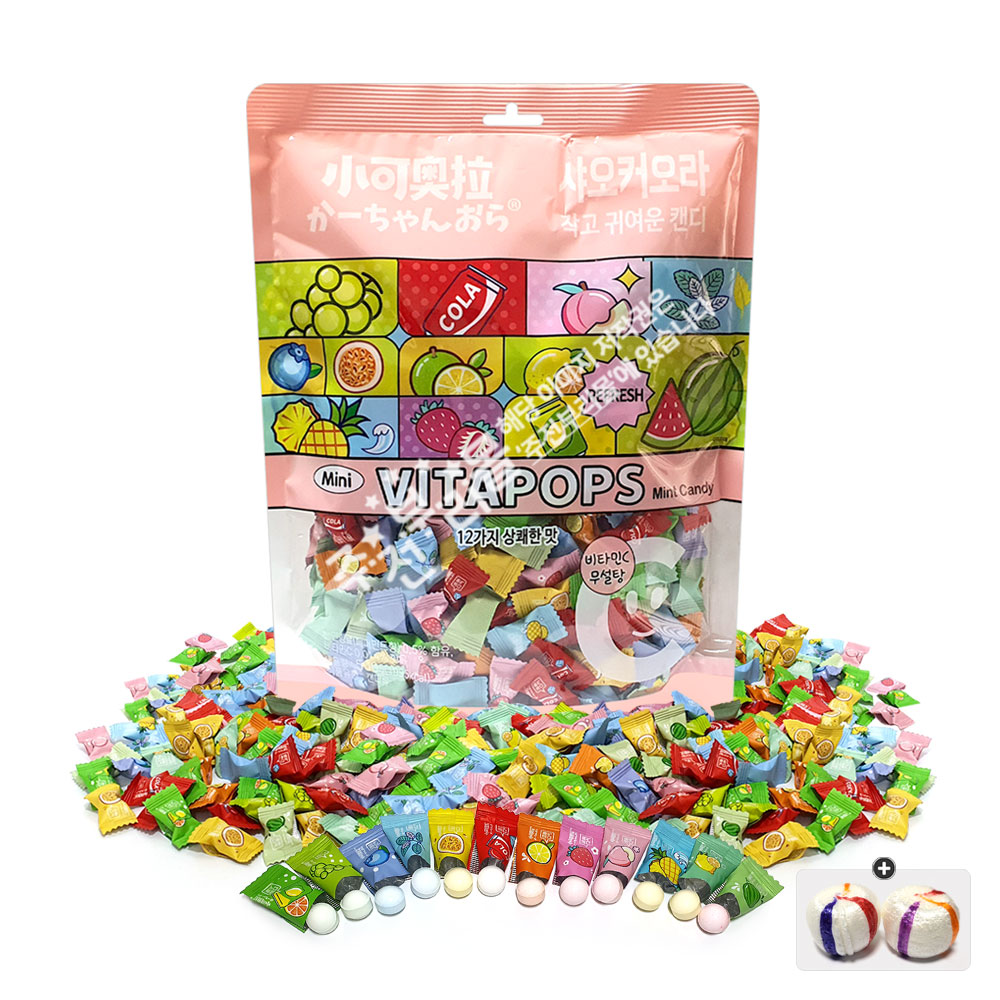 한국 총판 주전부리몰 샤오커오라 비타팝스 12가지맛(500g/대) x 1봉+자색옥춘사탕 20g 세트 16,900원