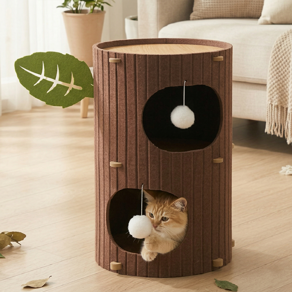 고양이 3단 통나무 숨숨집 캣타워, 1개, 브라운 30,800원