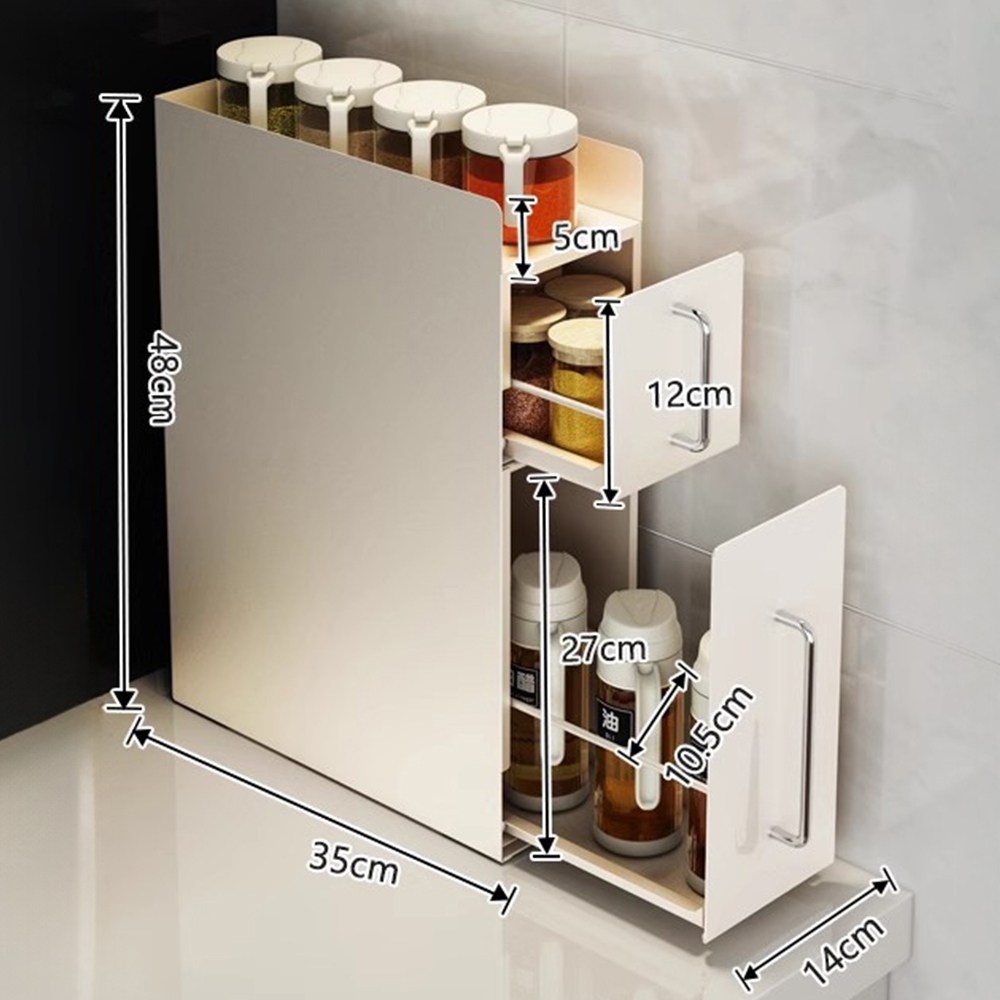 HK sell 미끄 슬라이딩 철제수납장 슬림 틈새수납 양념통 디귿 서랍, 화이트, 1개 64,500원