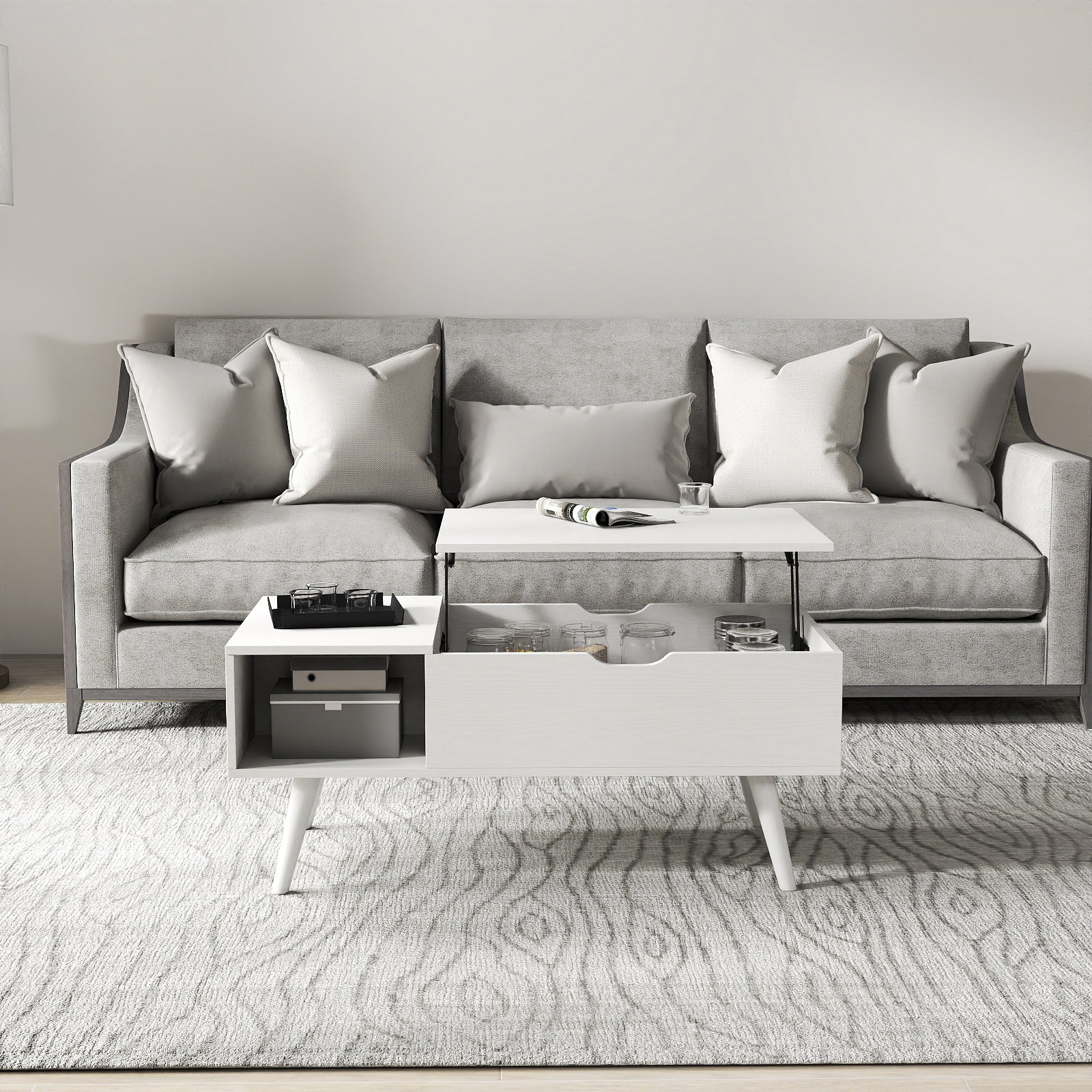 소웰라이프 리프트업 숨김수납 소파테이블, 화이트 128,800원