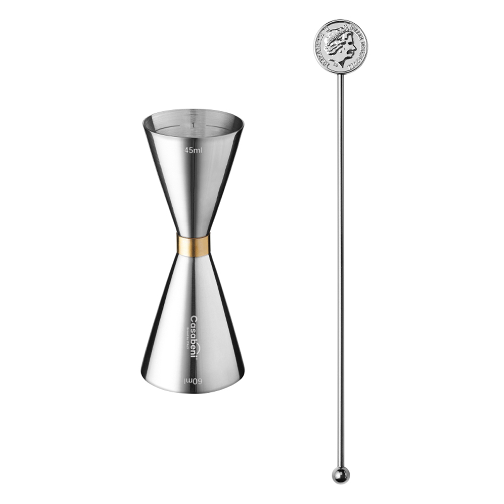 까사베니 홈텐딩 칵테일 골드링 계량 지거 45ml / 60ml + 머들러 세트 20,950원