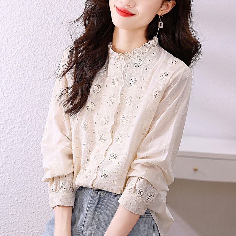 PETITBATH여성 블라우스 레이스 프릴 넥 긴팔WZS60301 34,300원