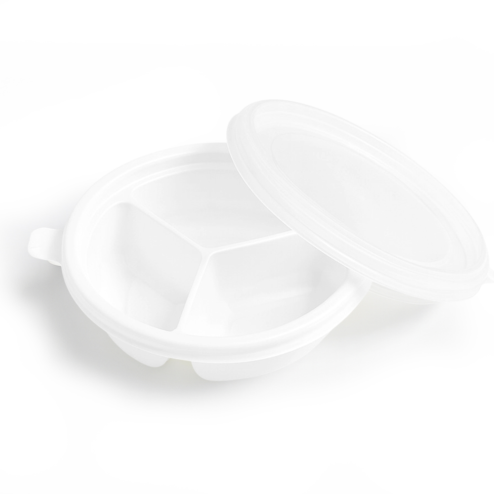 [포장용기] 국 밥 포장용기 50개 + 뚜껑50개 125파이 전자렌지가능/ 배달용기, 125파이 원형용기(3칸)+뚜껑, 50세트 9,900원