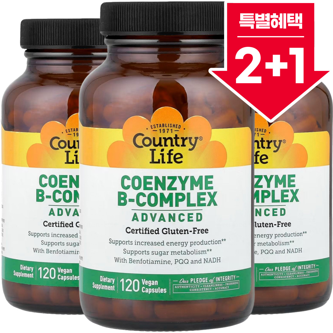 2+1 컨트리라이프 코엔자임 비타민 B-복합체 어드밴스드 비건 캡슐 120정 비오틴 판토텐산 벤포티아민 함유 고약사 약들약 / 해외직구 미국정품, 3개, 120정 149,800원