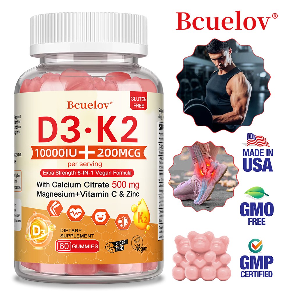 비타민 D3 K2 젤리 - 칼슘, 마그네슘, 비타민 C, 아연 함유 - 비건 포뮬라 - 흡수 용이, 영양 공급, 1개, 60회분 18,300원