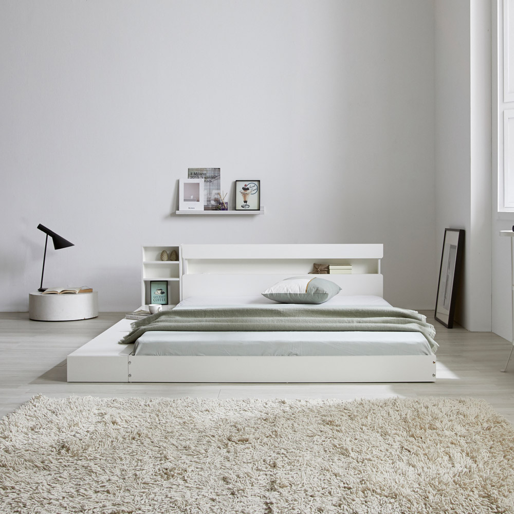 파로마 캐슬 LED 저상형 침대 수납형 퀸 Q 본넬매트리스, 화이트 249,000원