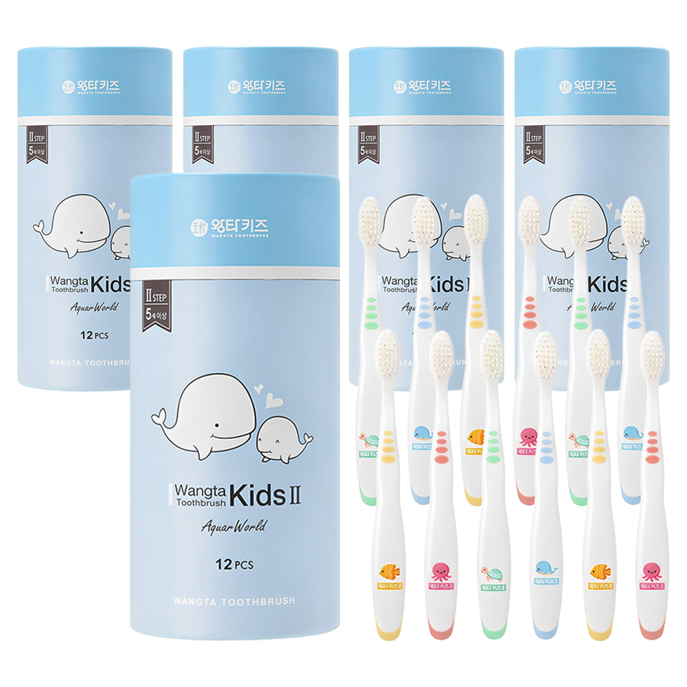 왕타 아쿠아월드 2호 어린이 칫솔, 혼합색상, 12개입, 5개 60,000원