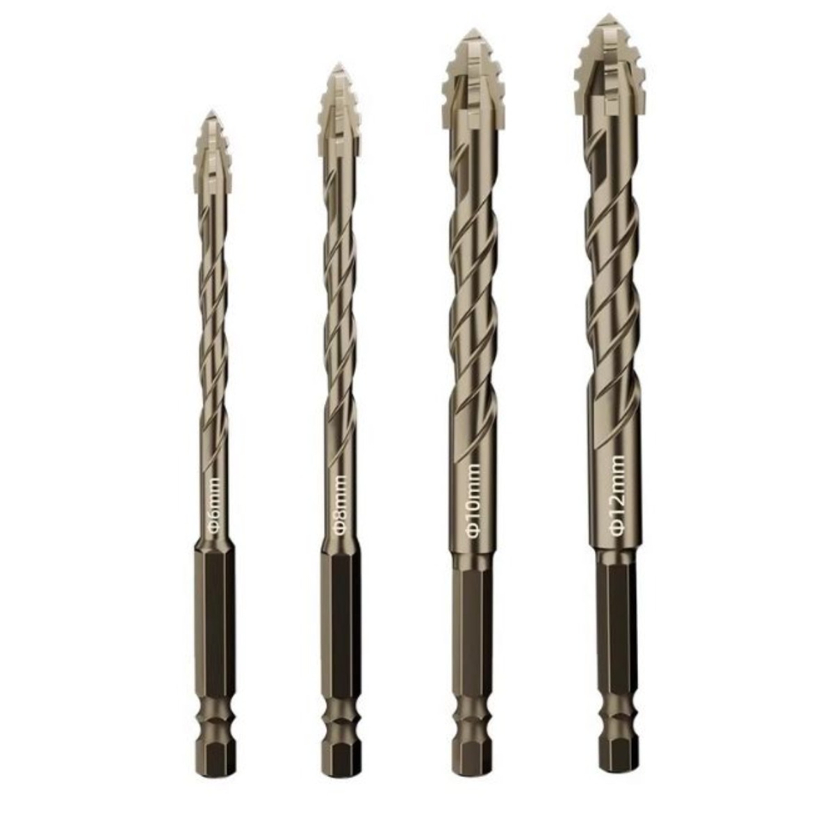 tinduo 만능 4날 톱니형 드릴 비트 6-8-10-12mm 4개입 세트 타일 세라믹 보이드 콘크리트 벽돌담 목재 유리 플라스틱 전동드릴 함마드릴 임팩드릴 기리 12,000원