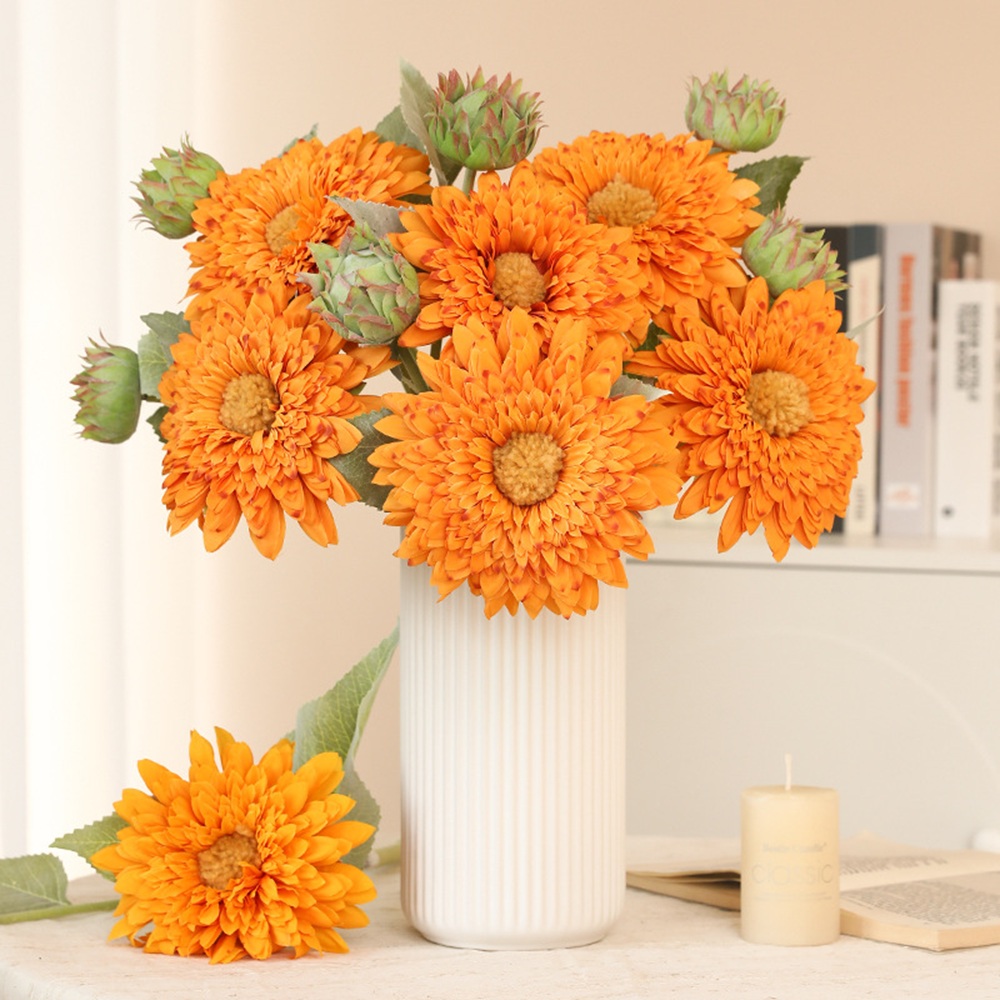 [리브나인] 인테리어 오브제 촬영소품 풍성한 테디베어 해바라기 고급 실크 조화, 1다발(8송이) 19,800원