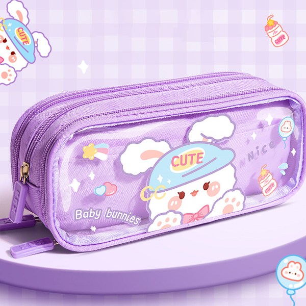 fooi 귀여운 소녀감성 3단레이어 젤리필통 투명 대용량 펜파우치, 02. 큐트토끼, 1개 9,900원