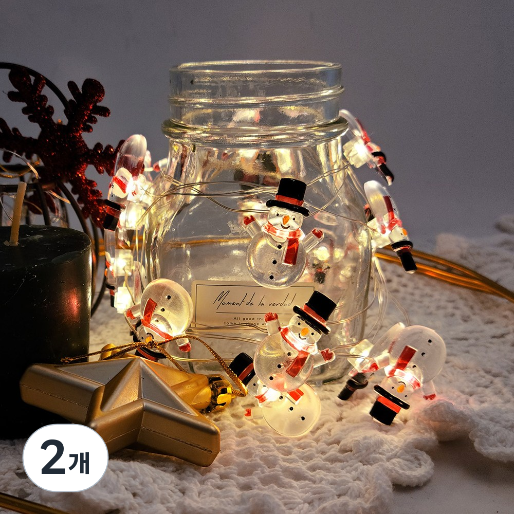 아리조명 당일출고) LED 크리스마스 파티 장식 조명 건전지 캐릭터 데코 와이어 줄 트리 전구 산타 눈사람 루돌프 종 (깜빡임 기능o), 캐릭터 와이어 눈사람 20p(+AA건전지 4개), 2개 15,910원