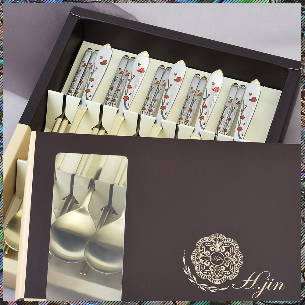 [H.jin 클래식 칼라봉황 티타늄수저 5벌세트] 이사선물 집들이선물 결혼선물 입주선물 숟가락젓가락세트 가족수저 명절손님수저 동창회환갑선물 기념품, 1개 69,000원