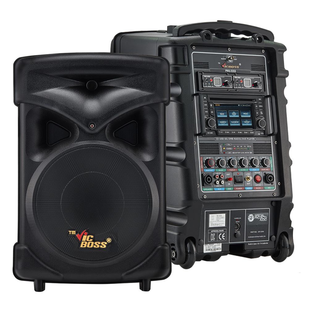 PWA-V9202 고출력 충전이동식앰프 DVD USB 블루투스 스피커 2채널 무선마이크 버스킹 공연 2,154,000원