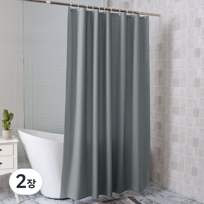 PEVA 욕실 샤워커튼 무지그레이(커튼고리포함) 180X180cm 욕조 가림막 비닐 방수 커텐, 그레이, 2장 12,790원
