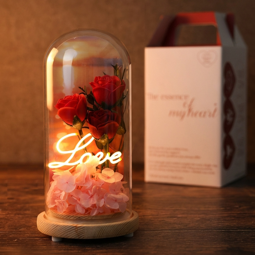 뷰티풀데코센스 로맨틱 러브 LED 프리저브드 비누꽃 장미 유리돔+핸들케이스 39,900원