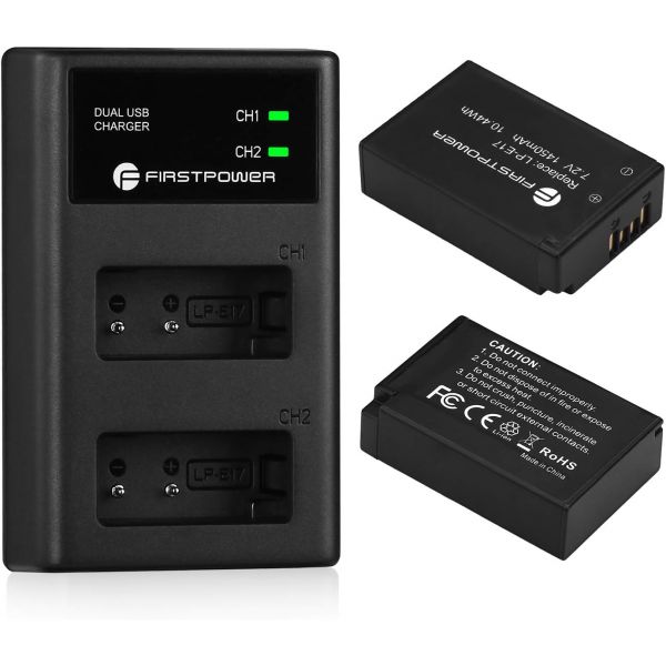 퍼스트파워 2개 세트 LPE17 배터리 및 듀얼 USB 충전기 캐논 EOS RP R8 R10 R50 R100 Rebel T6i T7i T8i T6s SL2 SL3 파워샷 V1 79,300원