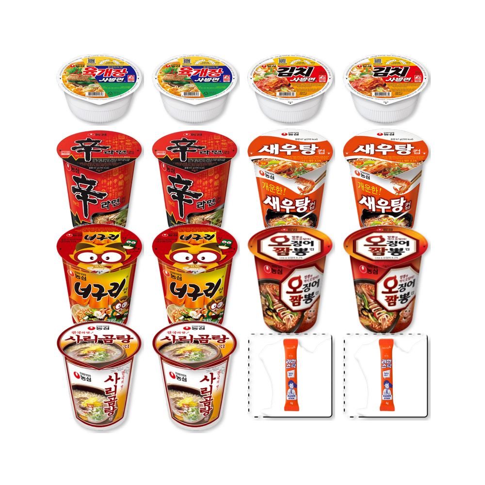 농심 소컵라면 A세트 신라면2개 육개장사발면2개 김치사발면2개 새우탕2개 너구리2개 오징어짬뽕2개 사리곰탕2개 라면스틱2개 20,470원
