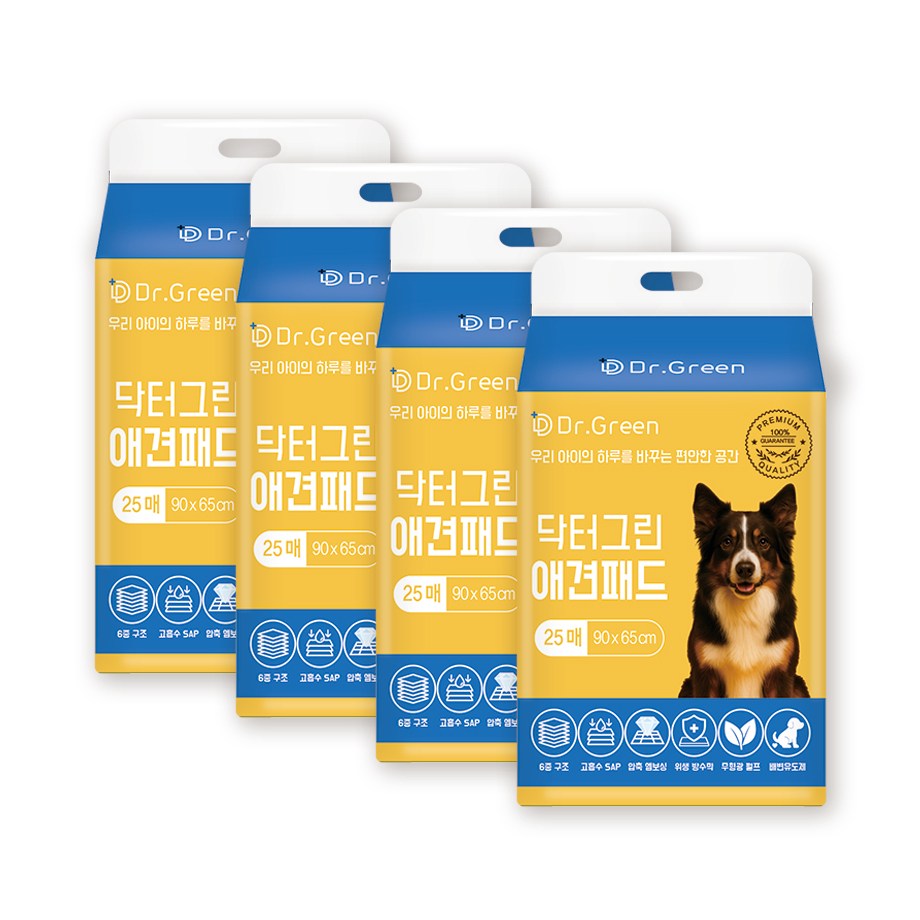 닥터그린 배변패드 가성비 고흡수 무향 대용량 일본SAP 미국펄프 강아지 애견패드, 4개, 25개입 32,800원
