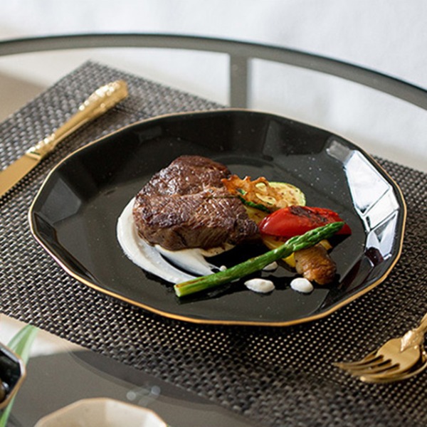 다이아몬드 접시 스테이크 돈가스 디저트 플레이팅 도자기고급 골드라인 그릇 블랙 화이트 33,900원