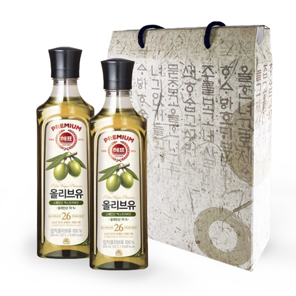 [라온푸드] 사조 해표 올리브유 500ml x2개 추석 설 선물세트 (선물상자포장) 기업 회사 선물포장, 1세트 17,900원