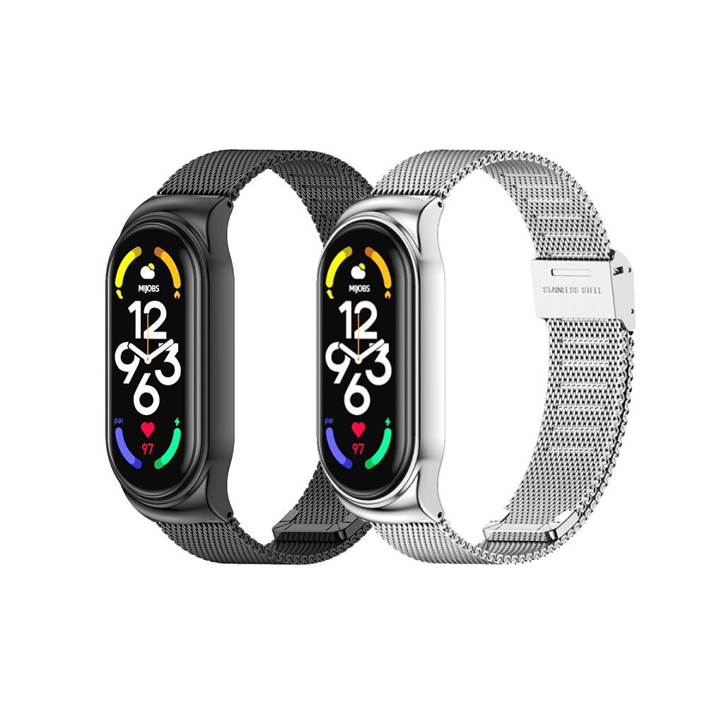 이너스 샤오미 미밴드7 호환 스테인레스 밀레니즈루프 메탈 케이스 스트랩, 블랙+미밴드7 충전케이블, 1개 12,000원