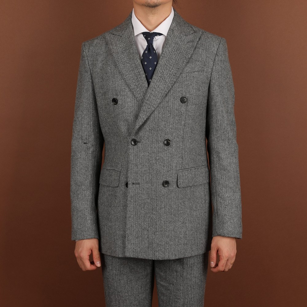 로얄수트 헤링본 더블정장 가을 겨울 모직 울 회색 그이 더블 수트셋업 203,000원
