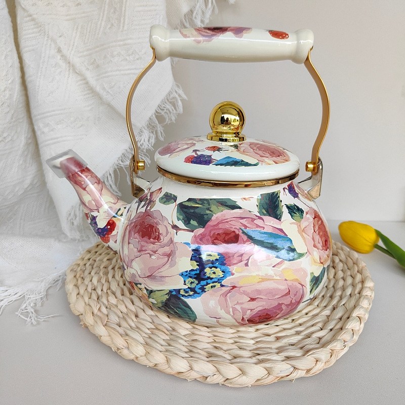 엔틱 빈티지 꽃무늬 티포트 차 카페 주방 전통 법랑 찻주전자 2.5L 가스레인지 인덕션 겸용, 2.5L 러쉬 리프 30,000원